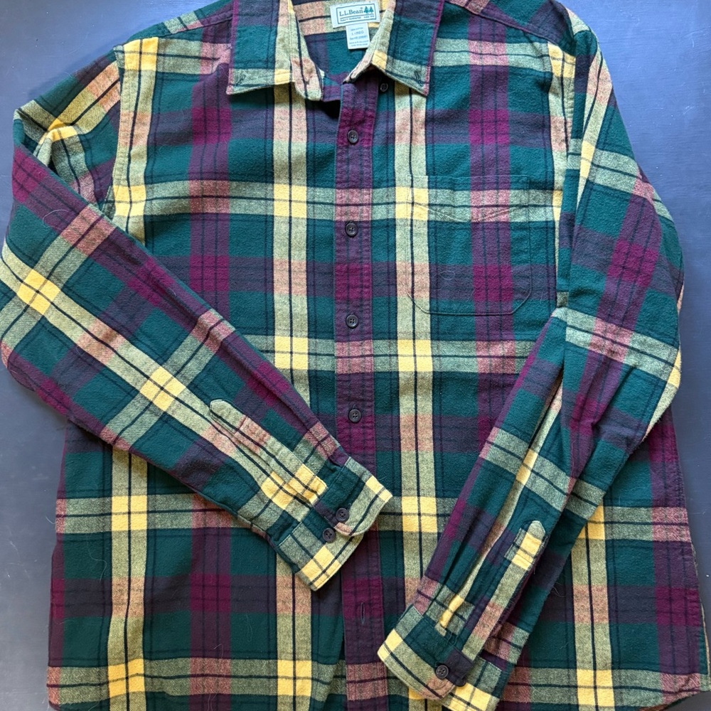 Plaid Long Sleeve Cotton Flannel- Green, Yellow, and Red